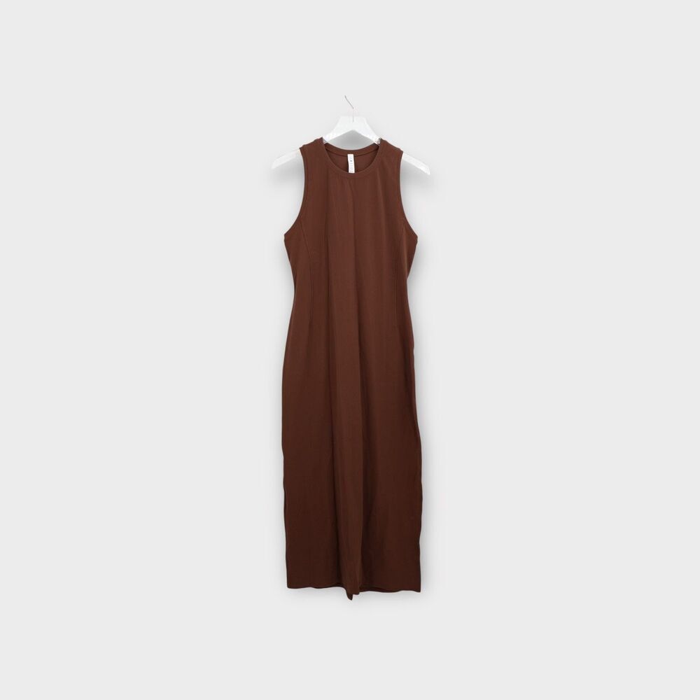 Lululemon All Aligned Ribbed Midi Dress Size 8 NWT Stretchy Back Slit Java Brown
